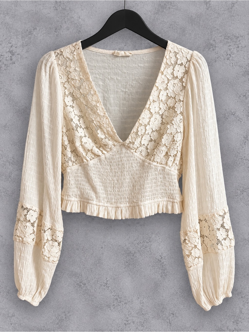 Altar’d State Ivory Lace Smocked Crop Top – Medium